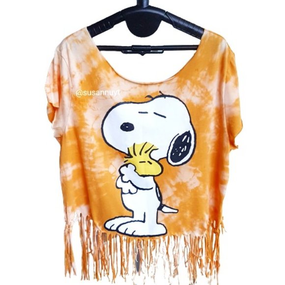 Custom Tie-Dye Reconstructed Snoopy Dog Woodstock Animalcore Western Boho Top - Picture 1 of 3